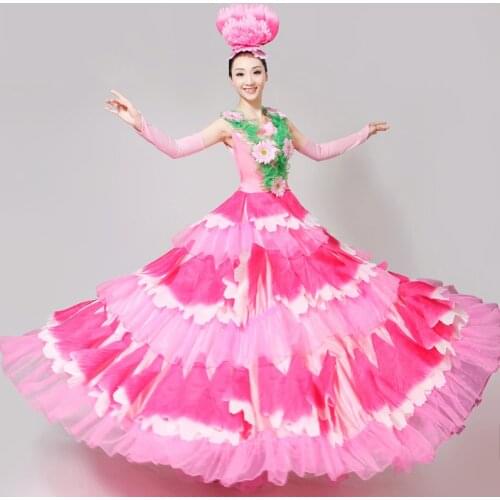 Adult Female New Petal Big Swing Skirt Spanish Bullfighting Opening Dance Performance Costume Flamenco Dress 360/540/720 DL6121