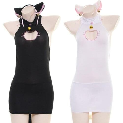 Women maidservant Cosplay Costume Black Pink Maid Uniforms Sexy Lace Sling Leotard with Ruffles Aprons Erotic Lingerie Outfit