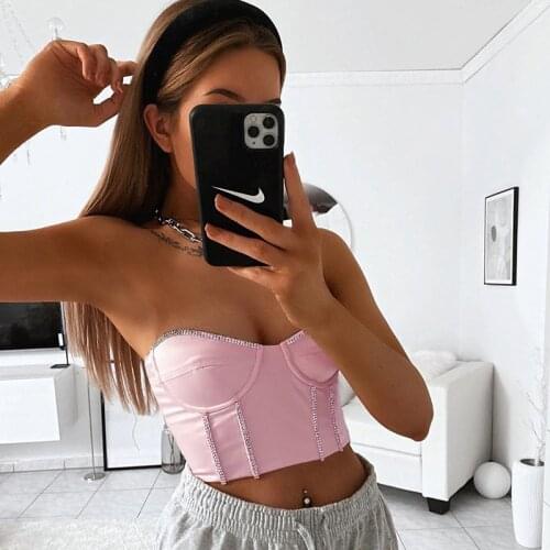 Women Sexy Tube Top Cropped Tops Sexy Slim Crystal Sequin Bra Shiny Party Night Club Wear Bandeau Strapless Short Tube Tops Tee