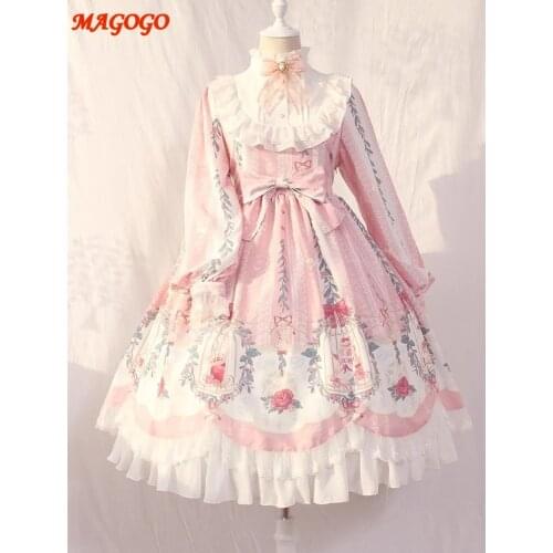 MAGOGO Women Kawaii Lolita Maid Dress Long Sleeve Costume Loose New Flower Princess Original Dress Hot Christmas