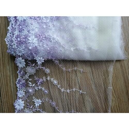 10Yards Light Blue Purple Floral Applique Fabric DIY Craft Accessories Embroidered Tulle Lace Trim 24cm Wide for Sewing Material