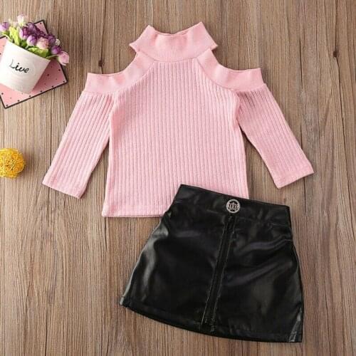 2PCS Fashion Toddler Baby Girl Autumn Winter Clothes Knitted Long Sleeve Hollow Out Sweater Tops+Mini Skirt Outfits Set 1-5Years