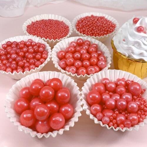 500g Edible Colorful Red Sugar Beads Pearl Sugar Balls Cake Baking Sprinkled with Colorful Balls Cake Decoration Baking Material
