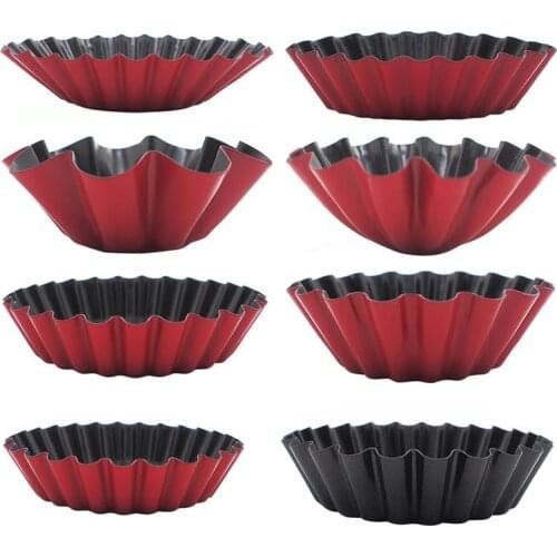 8Pcs Nonstick Ripple Carbon Steel Egg Tart Mold Flower Shape Reusable Cupcake And Muffin Baking Cup Tartlets Pans