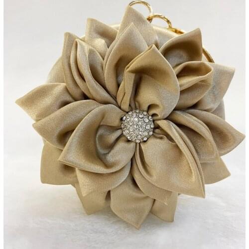 Flower Design Satin Women Evening Bags Red Color Diamonds Ball Party Handbags With Chain Shoulder Purse