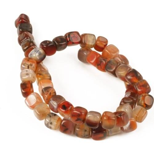 Wholesale Square Coffee Stripe Agates Beads Natural Stone Loose Beads 8mm Needlework DIY Necklace Bracelet