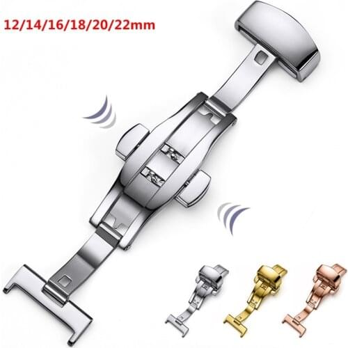AOOW Gold Buckle Watch Push Button Fold Silver Clasp Watchband 12mm 14mm 16mm 18mm 20mm 22mm 316L Automatic Double Press