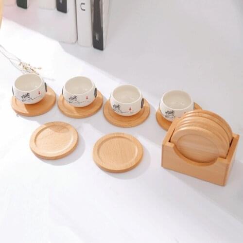 Eogoe Wooden Coasters Set Beech Round Insulation Pad Solid Wood Placemat for Dining Table Cup Mat Coffee Coaster Dish Plate Mat