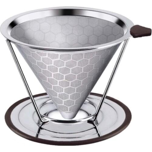 Stainless Steel V60 Coffee Filter Double Layer Filter Paper Funnel Drip Free Hand Brewed Coffee Filter with Bracket