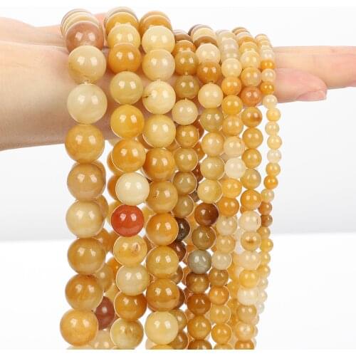 Smooth Natural Old Yellow Topaz Round Loose Spacer Bead For Jewelry Making DIY Bracelet Necklace Charm Accessories 4/6/8/10/12MM