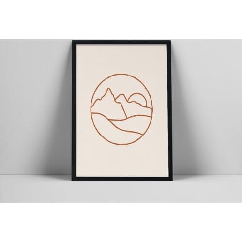 Line Landscape Art Print | Line Drawing Mountains Poster | Minimal Mountainscape Wall Art | Line Art Rising Sunal Facial FeatCol