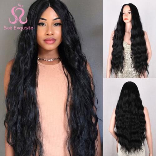 SUe EXQUISITE Synthetic Wigs for Black Women Super Long Curly Hair Water Wave Wigs Heat Resistant in the Middle Part