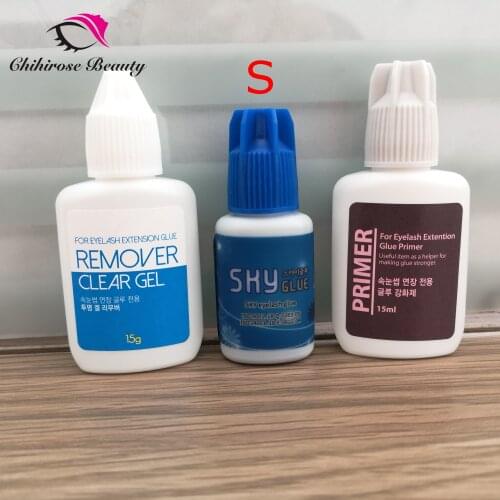 1 Set Sky S type Glue clear Primer gel Remover for Eyelash Extensions Glue 2s Fast Dry Long Time Korea Black False eyelash Glue