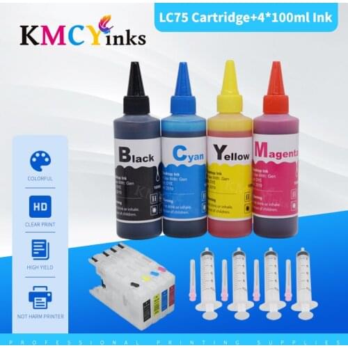 KMCYinks LC 75 XL Refillable Ink Cartridge for LC12 LC40 LC71 LC73 LC75 LC400 LC1220 LC1240 For Brother Printer MFC-J6910CDW
