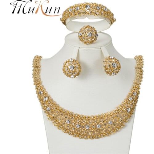 MUKUN Fashion jewelry set nigerian wedding African Beads Jewelry Sets Dubai Crystal Necklace Set Party Wedding accessories