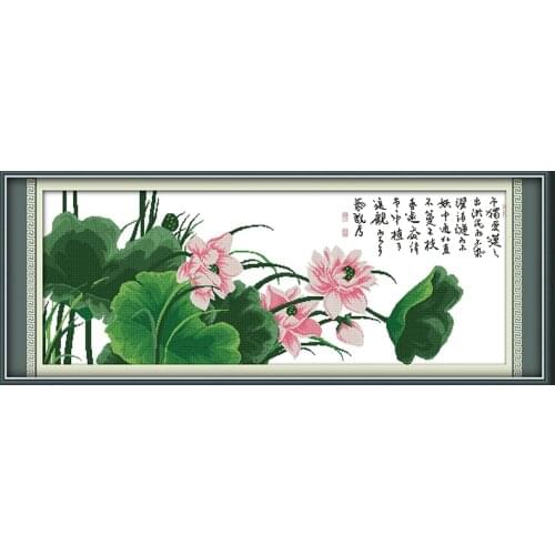 Pretty lotus cross stitch kit flower 18ct 14ct 11ct count printed canvas stitching embroidery DIY handmade needlework