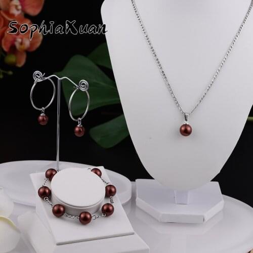 SophiaXuan Stainless Steel Jewelry Sets New Style Colorful Pearl Bracelets Earrings Necklace Sets for Women Girl Gift Tendy 2021