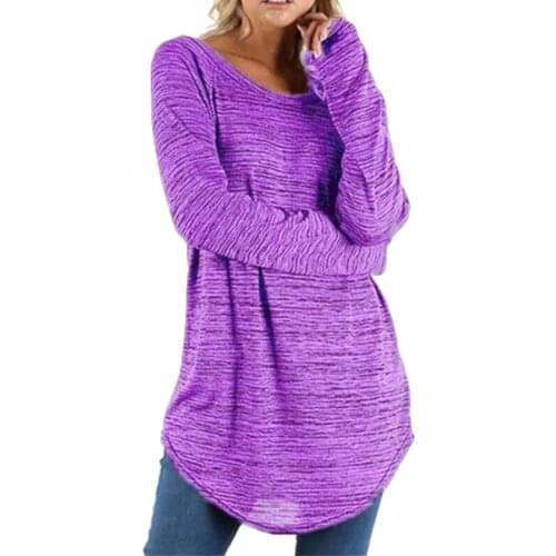 Women All-Match Solid Color Loose Irregular Round Neck Long Sleeve Blouse Top Round Neck Long Sleeve Office Casual Blouse Tops