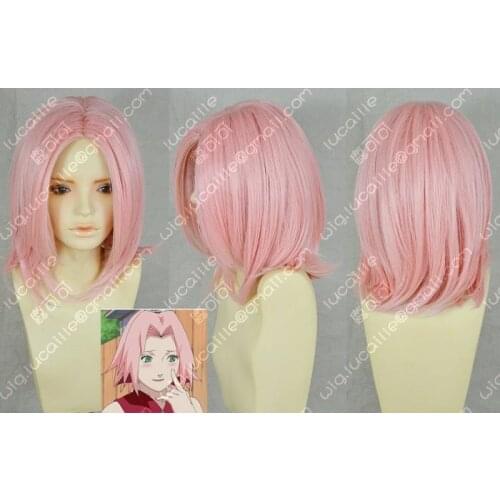 Anime Naruto Haruno Sakura Pink Short Synthetic Hair Heat Resistance Fiber Cosplay Wig+ Wig Cap