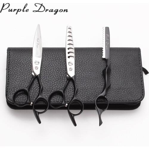 6" Purple Dragon 440C Black Handle Hairdressing Scissors Salon Tools Thinning Cutting Scissors Professional Hair Scissors Z9122