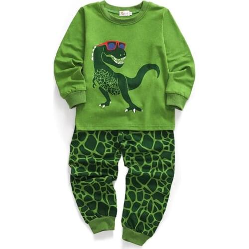 Cartoon Green Glasses Dinosaur printing toddler pajamas Autumn home suit Cotton baby sleep clothes kids pajamas girls 2-8 year