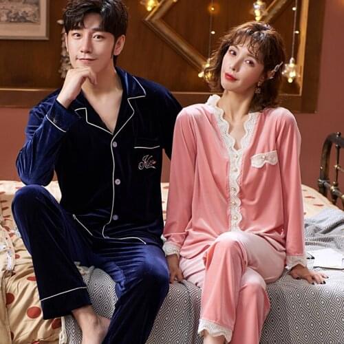 SLPBELY Couple Pajamas Set Homesuit Golden Velvet Spring Winter Solid Color Long Sleeve Men And Women Pyjamas Lovers Sleepwear