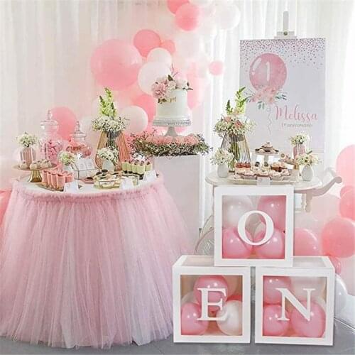 Letter Name Transparent Balloon Box 1 Year Old Boy Girl Party Gift Box Wedding Decoration Baby Shower Birthday Party Decoration
