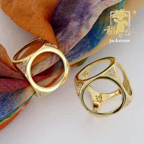 Pure copper micro-inlaid square four-corner micro-inlaid zircon small silk scarf buckle single ring ring no hook wire