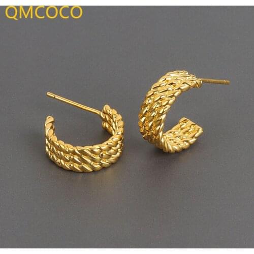 QMCOCO Simple Metal C-Shape 925 Silver Twist Stud Earrings Korea Hight Quality Earrings INS Personality Earrings