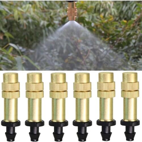 RBCFHl 30-300PCS 1/4'' Garden Brass Misting Watering Nozzle Single Barb Connector 4/7mm Adjustable Copper Cooling Spray Atomizer