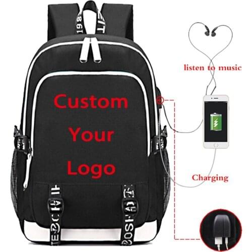 Customize Logo Image Link Backpack Women Men Multifunction USB Charging Laptop Backpacks School Travel Bags Boys Girl schoolbags