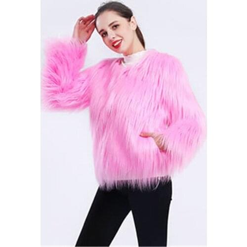 Faux Fur Coat Women White Purple Black Pink 12 Colors S-4XL Plus Size Loose Short Long Sleeve Fashion Fur Jackets Feminina JD328