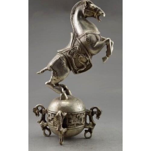 8.78 inch/China collection of old Tibet silver globe statues carved by hand