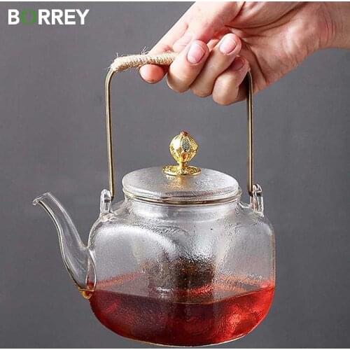 BORREY Glass Lifting Teapot With Removable Tea Infuser Filter Heat-resistant Glass Teapot Cup Stovetop Safety Teapot Puer Kettle