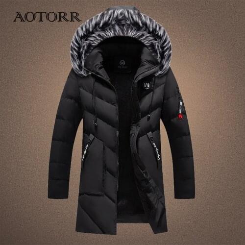 Thick Winter Mens Parka Long Warm Solid Casual Coat Men Hooded Fur Collar Windproof Padded Overcoat Male Windbreaker Outwear
