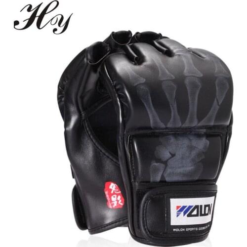 Sanda Training Gloves Black White Boxing Gloves Half Finger Sandbags Gloves Mitaine Boxe Leather guantes de Kick Boxing Guantes
