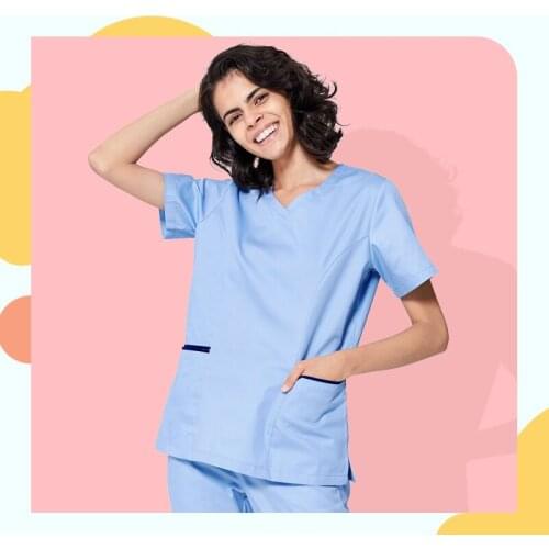 Womens Scrub Uniform Scrubs Set Workwear Nursing Uniforms Dental V Neck Top Pant Veterinary Classic V Neck Work Outfit FRSS1912