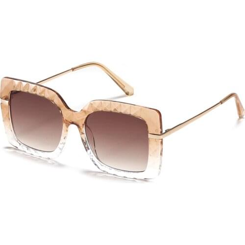 Veshion Womens Square Glasses Fashion Half Metal Uv400 2021 Big Frame Sunglasses Female Brown Spring Summer Accessories