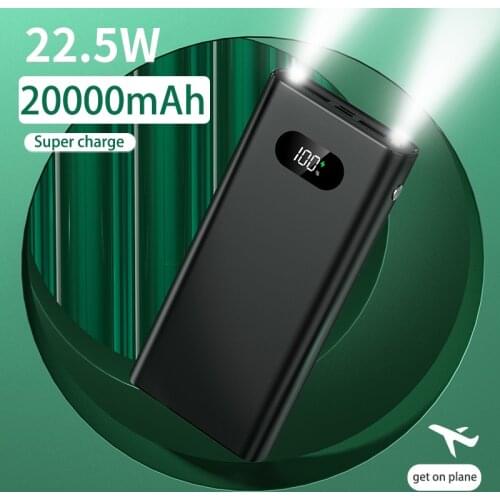22.5W Super Fast Charge 20000mAh Power Bank For iPhone Huawei Portable Charger LED External Battery Powerbank For Xiaomi Redmi