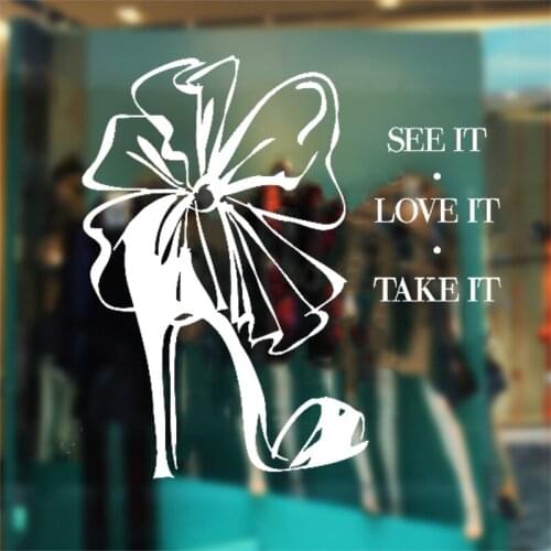 High Heels Wall Sticker Quote See Love Take It Decal Creative Flowers Footwear Home Decor Fashion Shoe Store Window Decoration