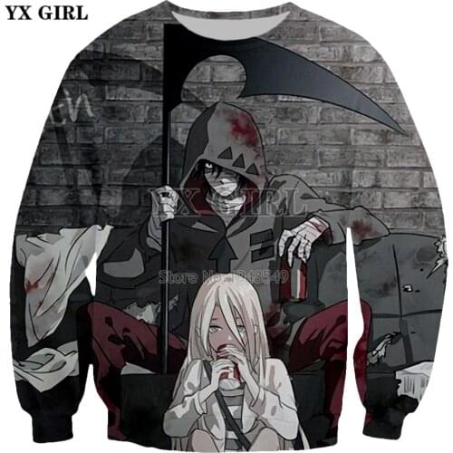 YX GIRL Drop shipping 2018 New style Fashion 3d Sweatshirt Game Angels of Death Print Mens Womens casual Crewneck Pullover