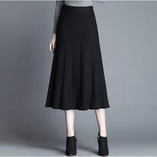 2021 Autumn Winter Women Pleated Skirt Elastic High Waist Long Skirt Female Autumn Ladies High Quality Midi Skirt Saia Y343