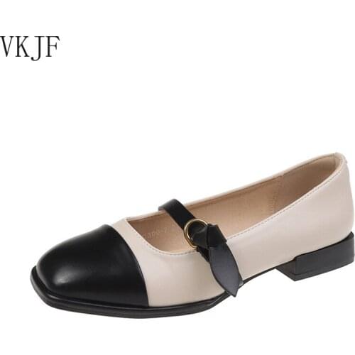 Low Heels Shallow Mouth Mixed Colors Shoes Woman 2021 Square Toe All-Match Casual Female Sneakers Flats New Summer Dress