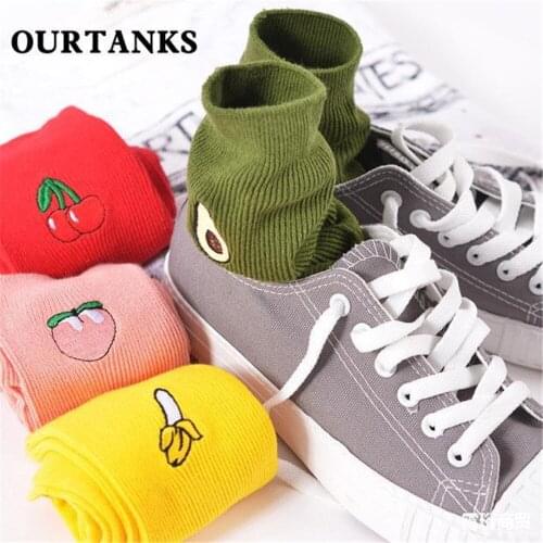 Womens Socks With Inscriptions Kawaii Girls Cotton Skarpetki Funny Socks With Print Avocado Skarpety Damskie Chaussette Femme
