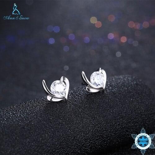 Ann&Snow Authentic 925 Sterling Silver Sparking CZ Exquisite Stackable Stud Earrings for Women Fine Jewelry Gift