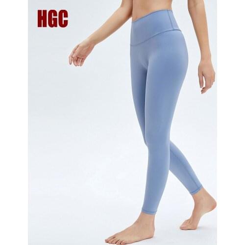 HGC Womens Pants Yoga High Waist Naked-feel Fabric NO Front Seam Gym Leggings For Fitness Hip Lifting Sexy Sports Tights Female