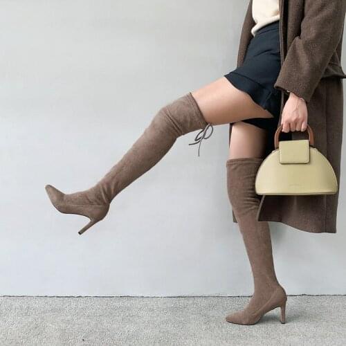 Sexy Over The Knee High Boots Women Suede Leather High Heels Women Boots Autumn Winter Black Gray Khaki Party Shoes Woman