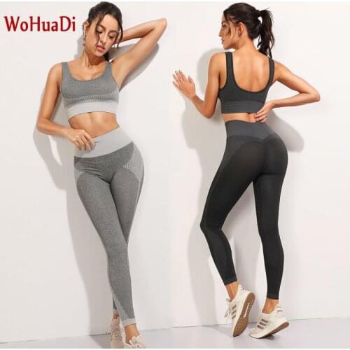 WOHUADI Seamless Yoga Set Women Gym Workout Sexy U back Sport Bra Clothes Yoga Set Fitness Tights Leggings Female athletic