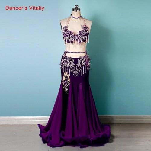 Women Belly Dance Suit AB Stones Exotic Performen Set belly dancing bra skirt Customized Child Adult Oriental Dance Clothing