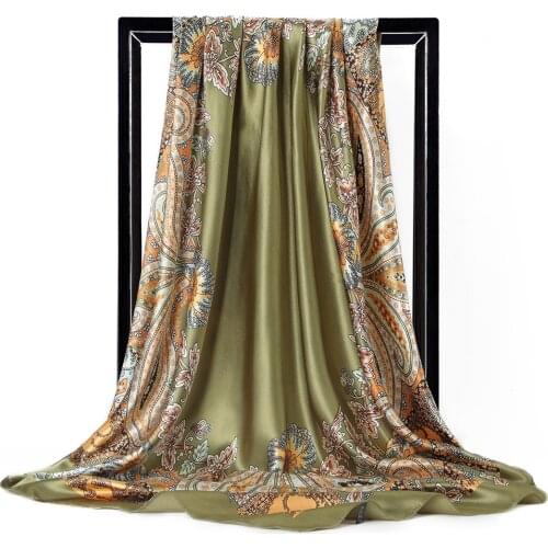 Silk Scarf Women Print hair neck Square Scarves Office Ladies Shawl Bandanna 90*90cm Muslim Hijab Handkerchief Muffler Foulard